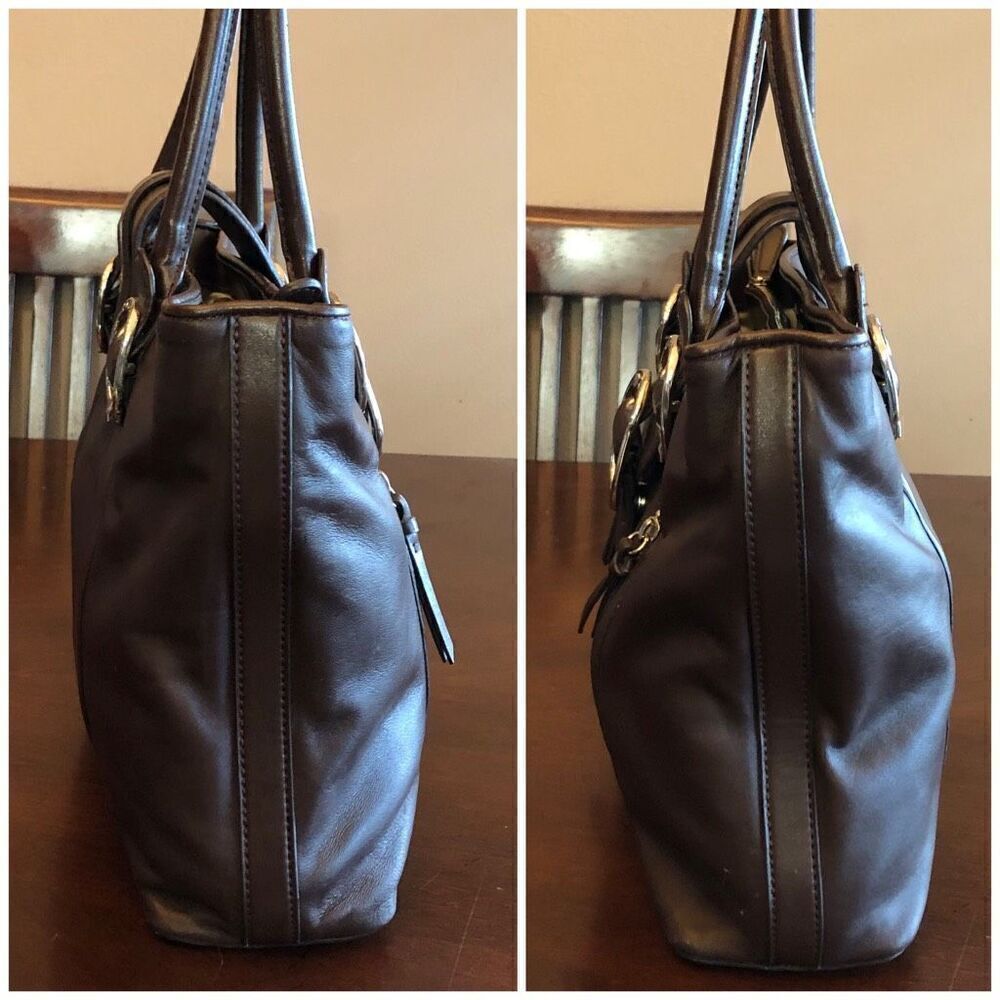 DKNY - Chocolate Brown Smooth Leather Buckle Satchel. Great Preowned Condition - Picture 9 of 15